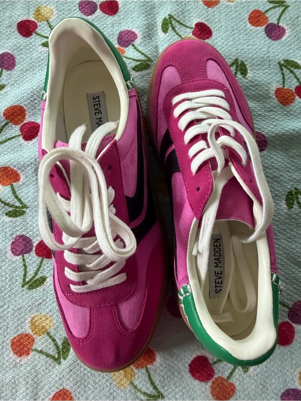 Steve Madden Hot Pink Suede Platform Sneakers with Black Accent - Picture 12 of 15